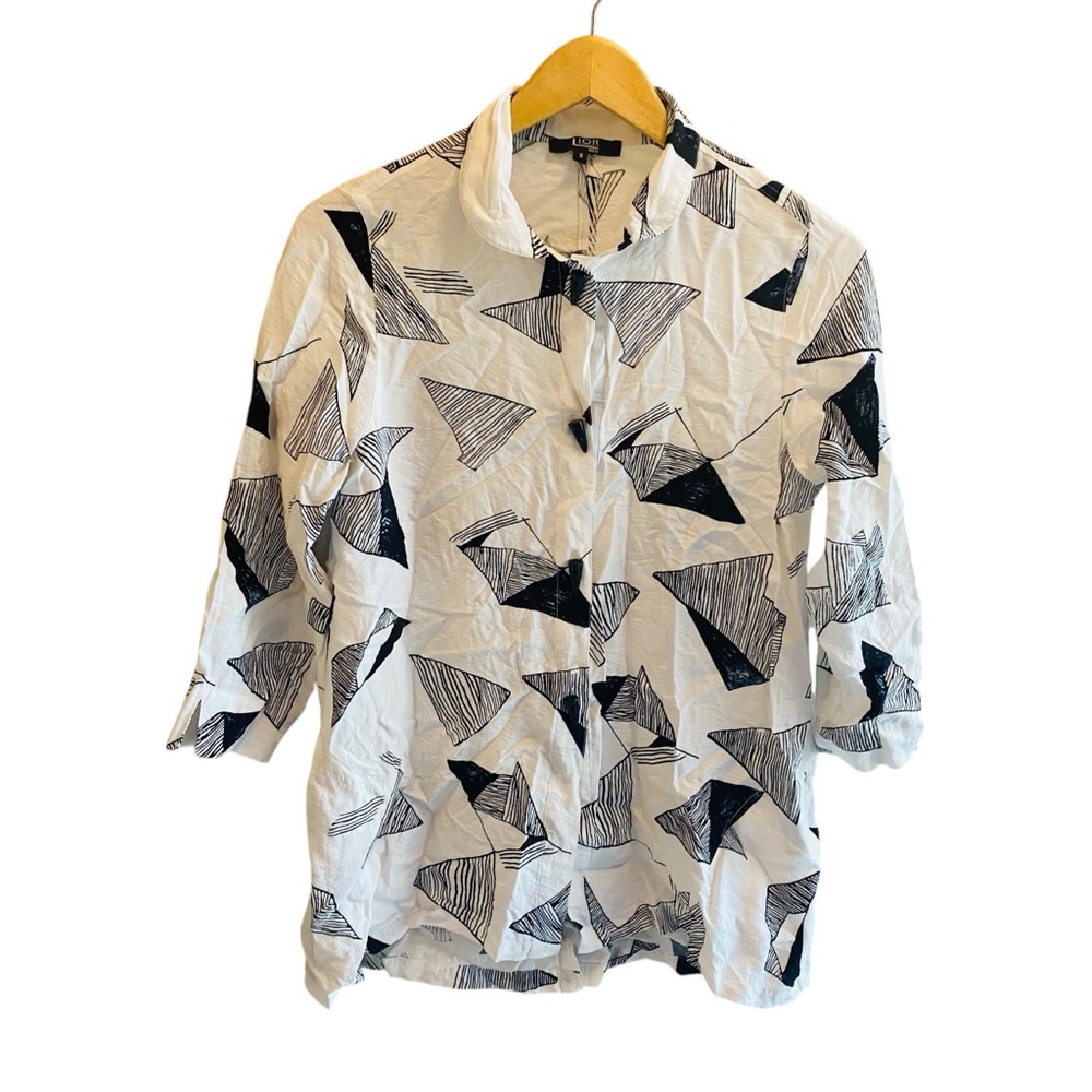 LIOR PARIS Demi Black & White Shoer Sleeve Button Down